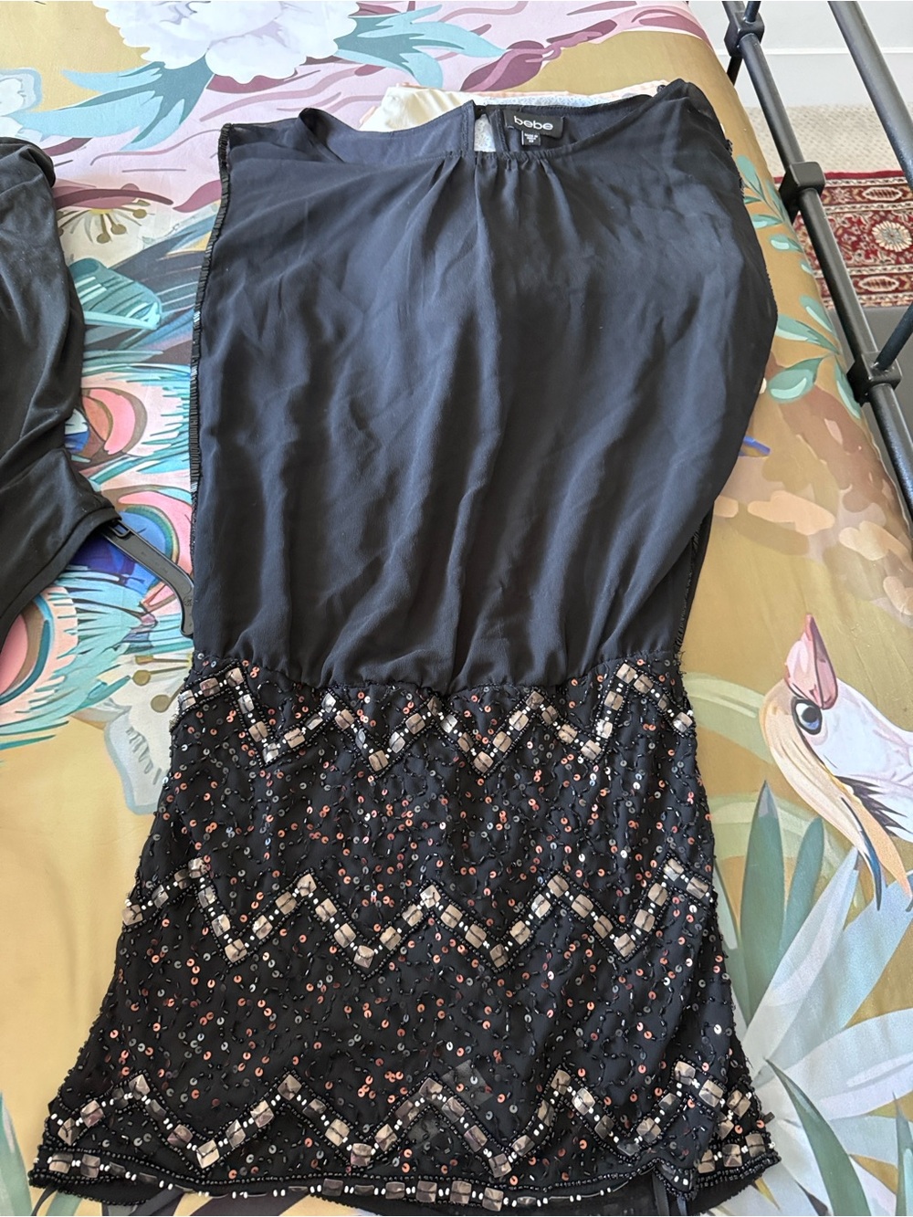 bebe Black Sequin & Beaded Mini Skirt